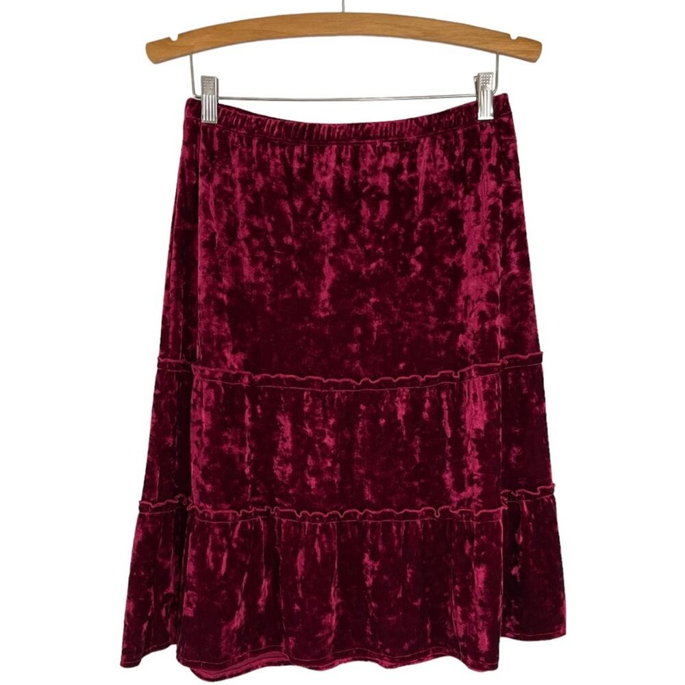 Vintage red velvet tiered holiday Christmas grunge gothic midi skirt medium